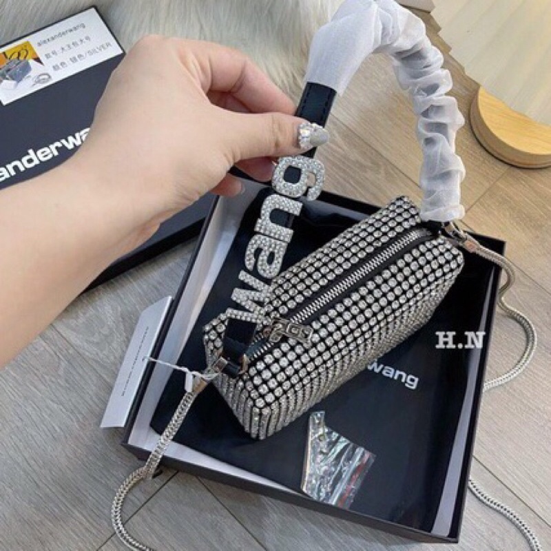 Túi Trống Đá Dây Có Chữ Wang Đá Kèm Dây Dài, Túi Đeo Chéo Nữ