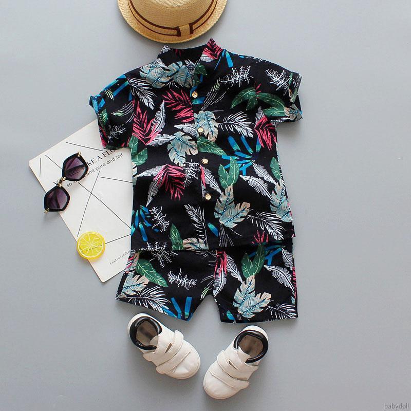Set Áo Thun Ngắn Tay Cổ Tròn+Quần Short Thời Trang Cho Bé Trai