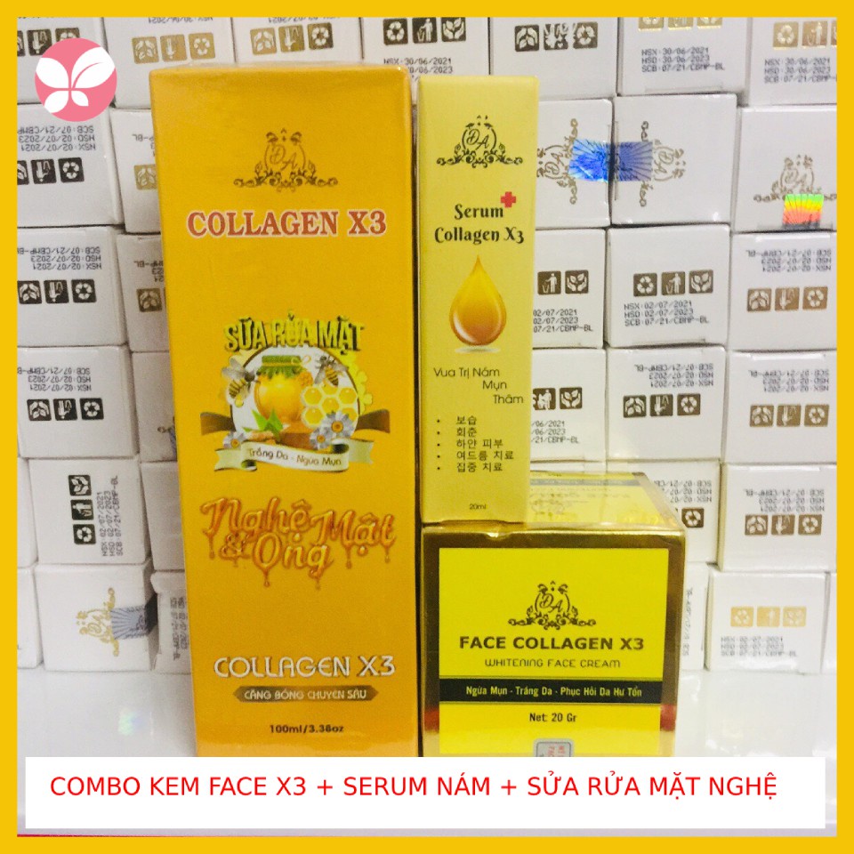 Combo Kem face + Serum nám X3 + Sửa rửa mặt Nghệ Collagen X3 Đông Anh - Chính hãng