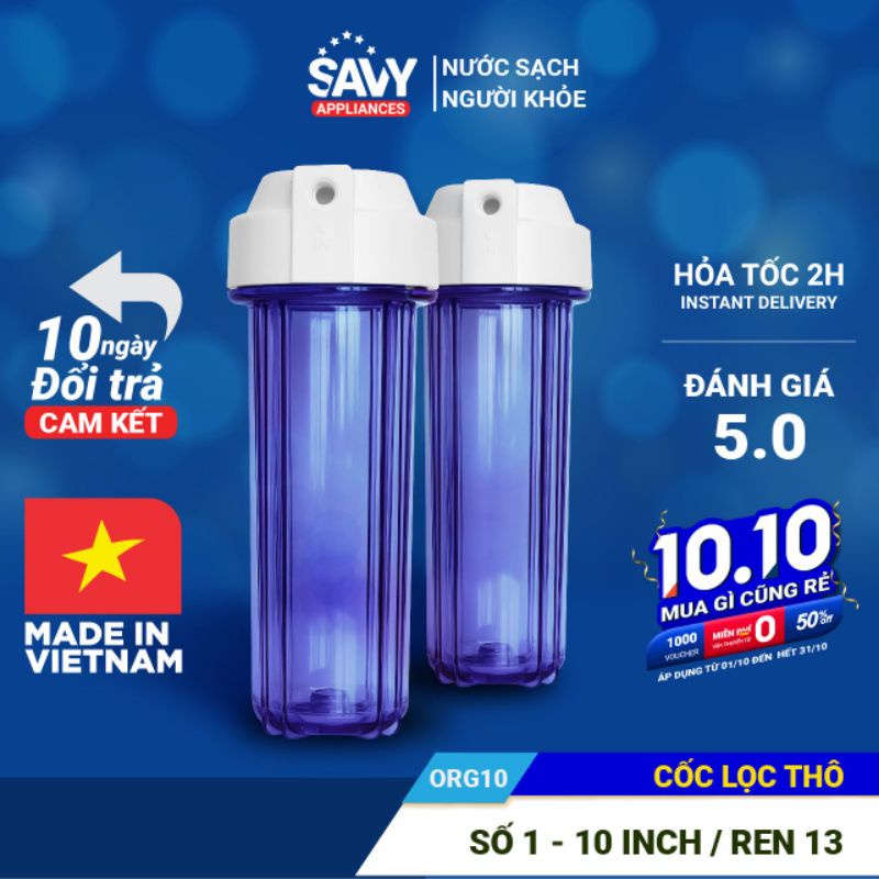 Cốc lọc số 1 - 10 inch loại trong suốt. Ren 13. Nhựa an toàn cho sức khỏe