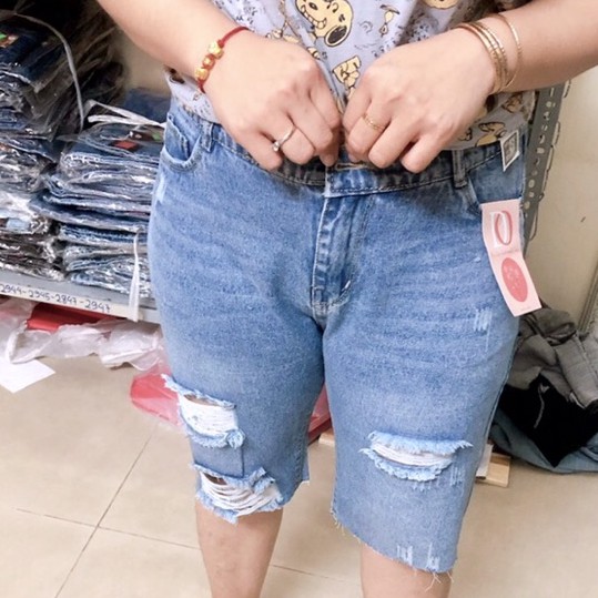 [Bigsize 65-85kg] Quần Ngố Bigsize Xanh Rách Thời Trang, Không Co Giãn