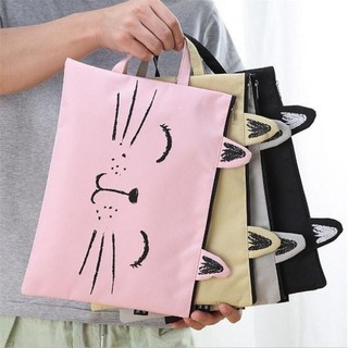 Túi đựng kích thước 32.5x24cm bằng vải bố đựng tài liệu cỡ giấy A4 có khóa kéo hình mèo dễ thương