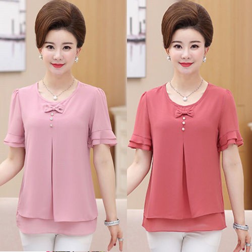áo mẹÁo sơ mi nữ trung niên mùa hè của mẹ cỡ lớn mới vào phụ và cao tuổi voan ngắn tay rộng rãi