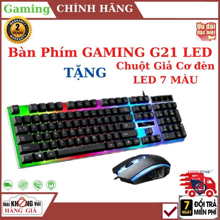 Bộ Bàn Phím GAMING G21 LED + Tặng Chuột Giả Cơ đèn LED 7 MÀU SIÊU ĐẸP ,bảo hành chính hãng