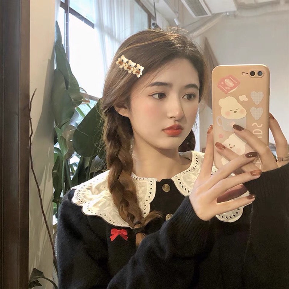 Kẹp tóc gấu nâu ôm nơ và trà sữa siêu xinh phong cách hàn quốc trẻ trung K128