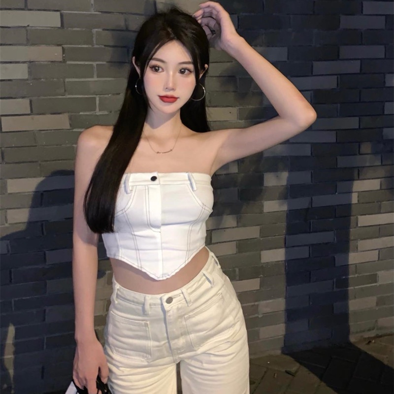 Áo Ống Denim Thời Trang Mùa Hè Quyến Rũ Cho Nữ