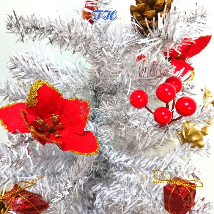 Cây thông noel mini để bàn trang trí giáng sinh màu trắng bạc 40cm 50cm Để Bàn +Full Phụ Kiện +Kèm Dây Led