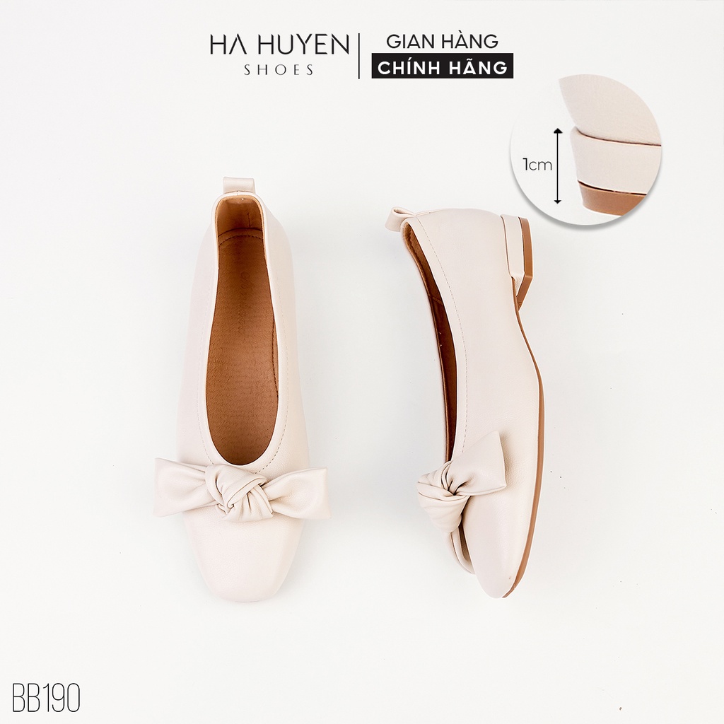 Giày búp bê nữ Hà Huyền Shoes mũi vuông đính nơ xoắn nhẹ nhàng - BB190