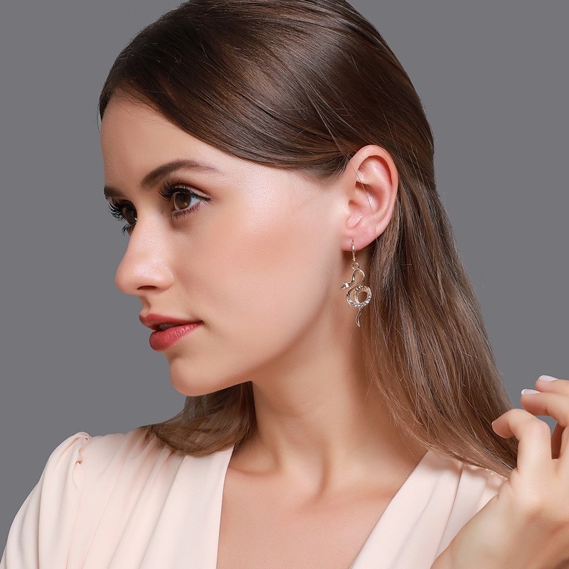 1 Đôi Bông Tai Dài Hình Rắn Đính Kim Cương Giả Thời Trang Dành Cho Nữ