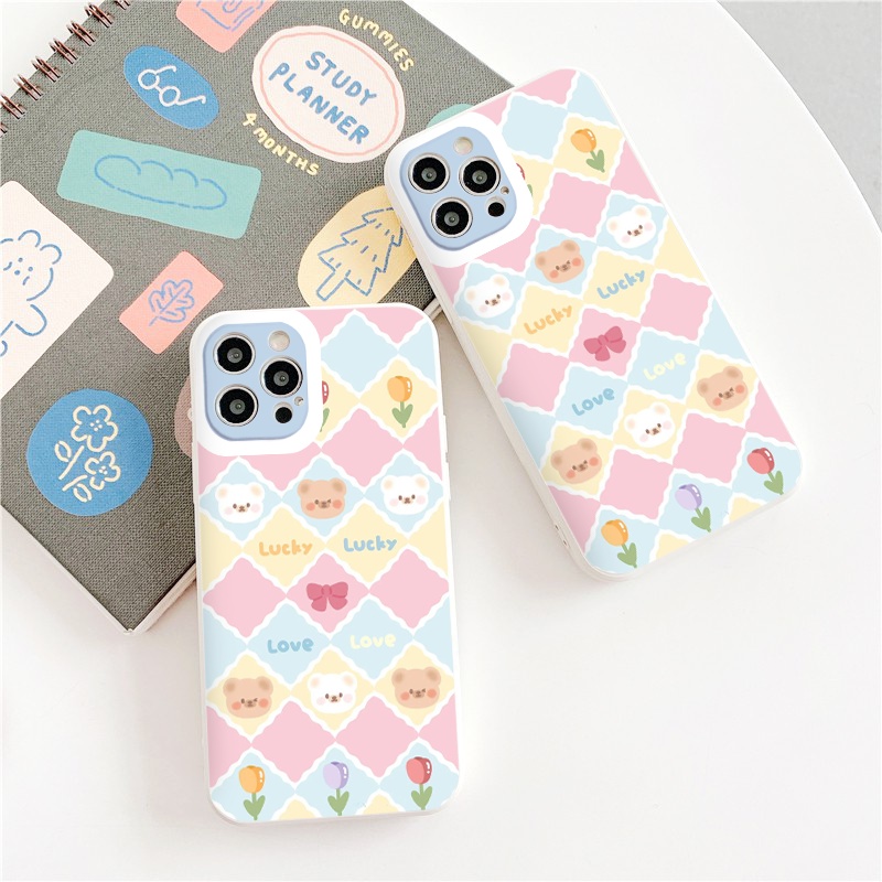 Ốp lưng iphone 12 gấu Lucky love caro thoi đẹp cho iPhone 13 Pro Max 12 7 8 Plus Xs Xr 11 Pro Max 6 Plus XR XS X 12pro