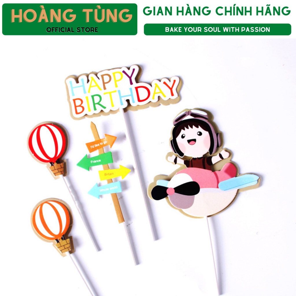 Set trang trí bánh sinh nhật, bánh kem, bé phi công