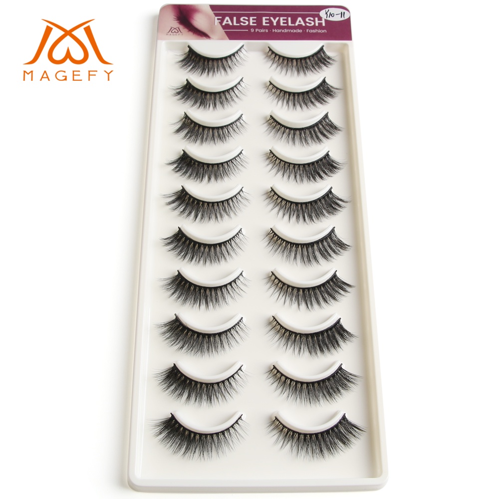 Bộ 10 Cặp Lông Mi GiảMAGEFYMi giả gân trong ，Tóc con người Tự nhiên Chữ thập dày Bushy Curl Fake Lashes Extension