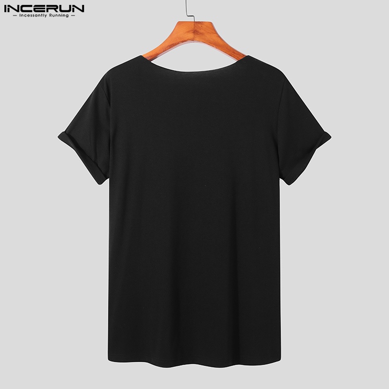 Áo thun INCERUN tay ngắn cổ V màu trơn đơn giản 3 màu tùy chọn