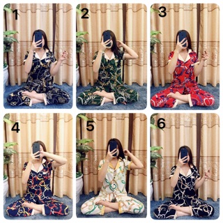 Bộ lụa giấy hoạ tiết thổ cẩm áo cộc - quần dài