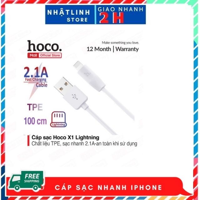 Dây sạc nhanh iphone hãng chính hãng Hoco X1 2.1A tương thích iphone ,android