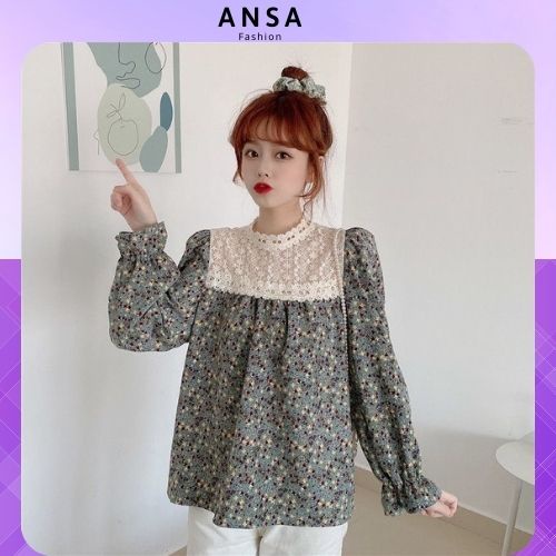 Áo sơ mi hoa nhí nữ bánh bèo dài tay