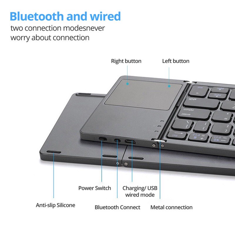 Bàn Phím Gập Không Dây Bluetooth B033 Ultra Slim - Tương Thích Điện Thoại, Máy Tính Bảng, SmartTV, Laptop