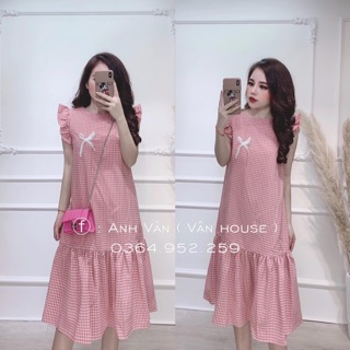 Bán sỉ váy đũi caro hồng cánh tiên đuôi cá
