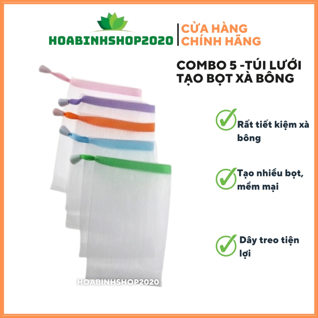 COMBO 5 TÚI LƯỚI TẠO BỌT XÀ BÔNG 2 LỚP
