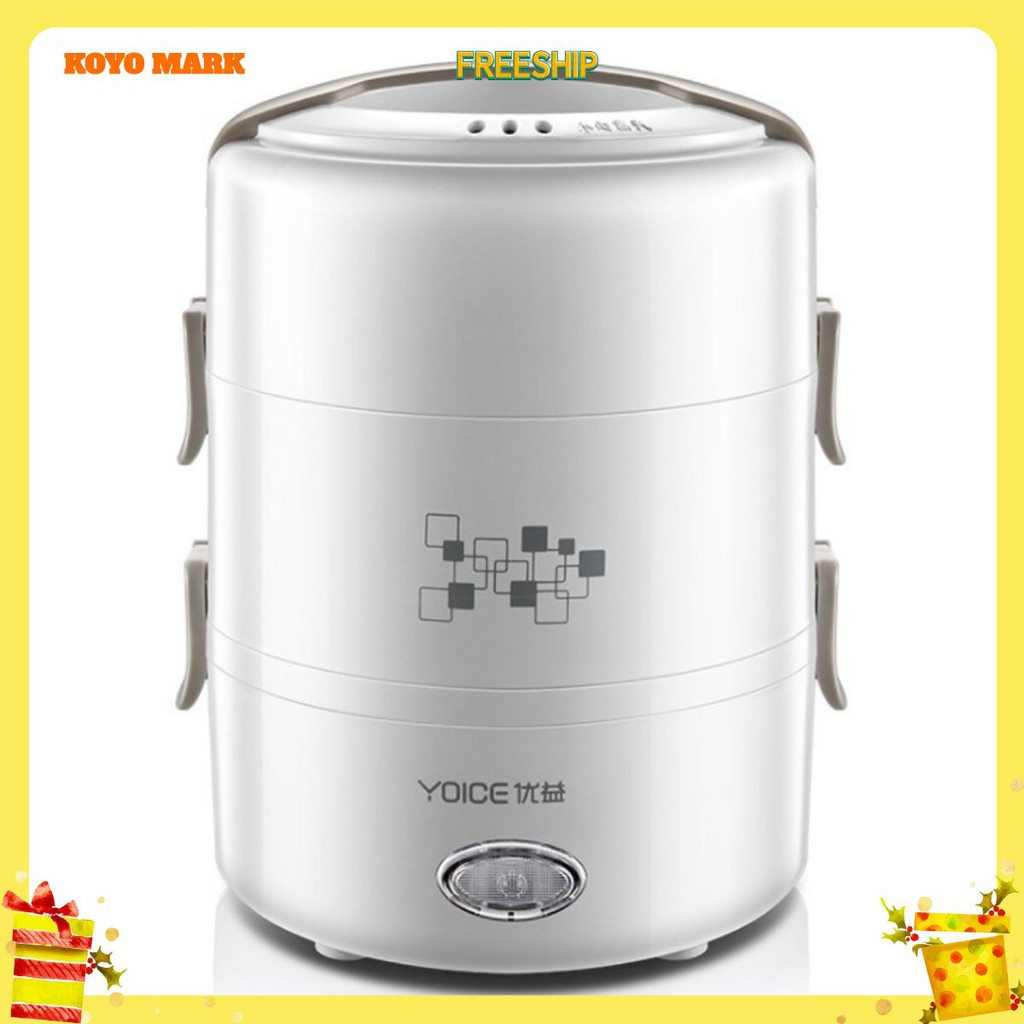 Hộp cơm cắm điện 3 tầng Yoice Y-DFH3, dung tích 2.0 lít, nấu chín, hâm nóng và giữ nhiệt cho thức ăn, dùng inox 304