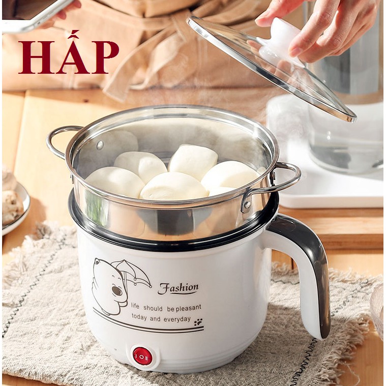 Nồi Inox chống dính 1.8L điện 600w đa năng Nấu - Chiên - Xào - Lẩu - Hấp