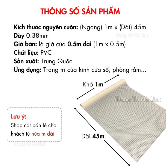 Decal dán kính họa tiết kẻ ô - giấy dán kính trang trí cửa sổ, phòng tắm khổ 1m