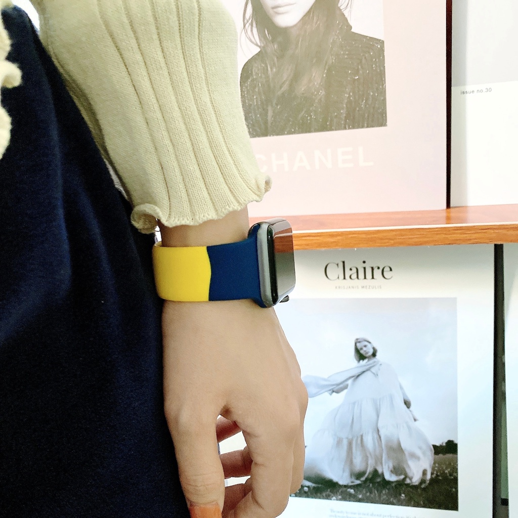 Dây đeo silicone thay thế đầy màu sắc cho Apple Watch 7 6 SE 5 4 3 2 1 44mm 40mm cho iWatch 41mm 45mm 44mm 40mm 38mm 42mm Dây đồng hồ thông minh ba màu t500 pro t55 x7 w34