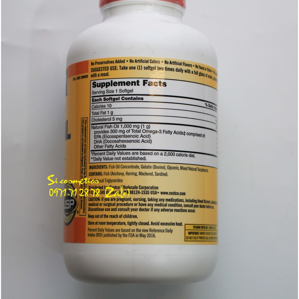 Viên uống Fish Oil Kirkland USA 1000 mg