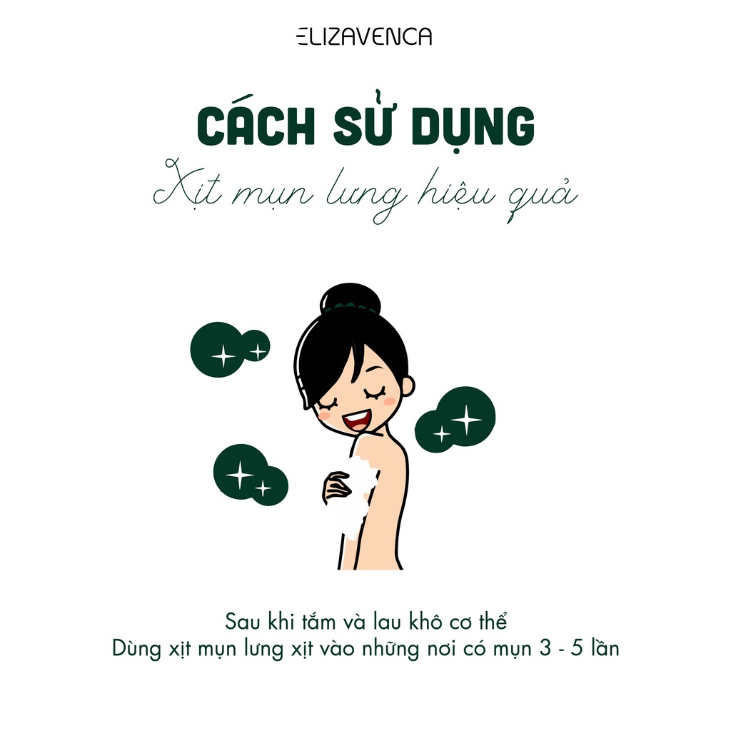 Xịt giảm mụn lưng ngực, thâm mụn nang lông Elizavenca 150gr