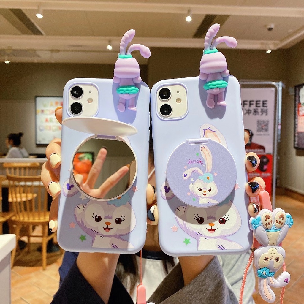 Ốp điện thoại Cute cartoon dog rabbit stellalou back cover with strap mirror holder stand phone cho case redmi note 8 note 9 pro max 9s k20 k30 note4 4X note5 note7 MI A3 9T