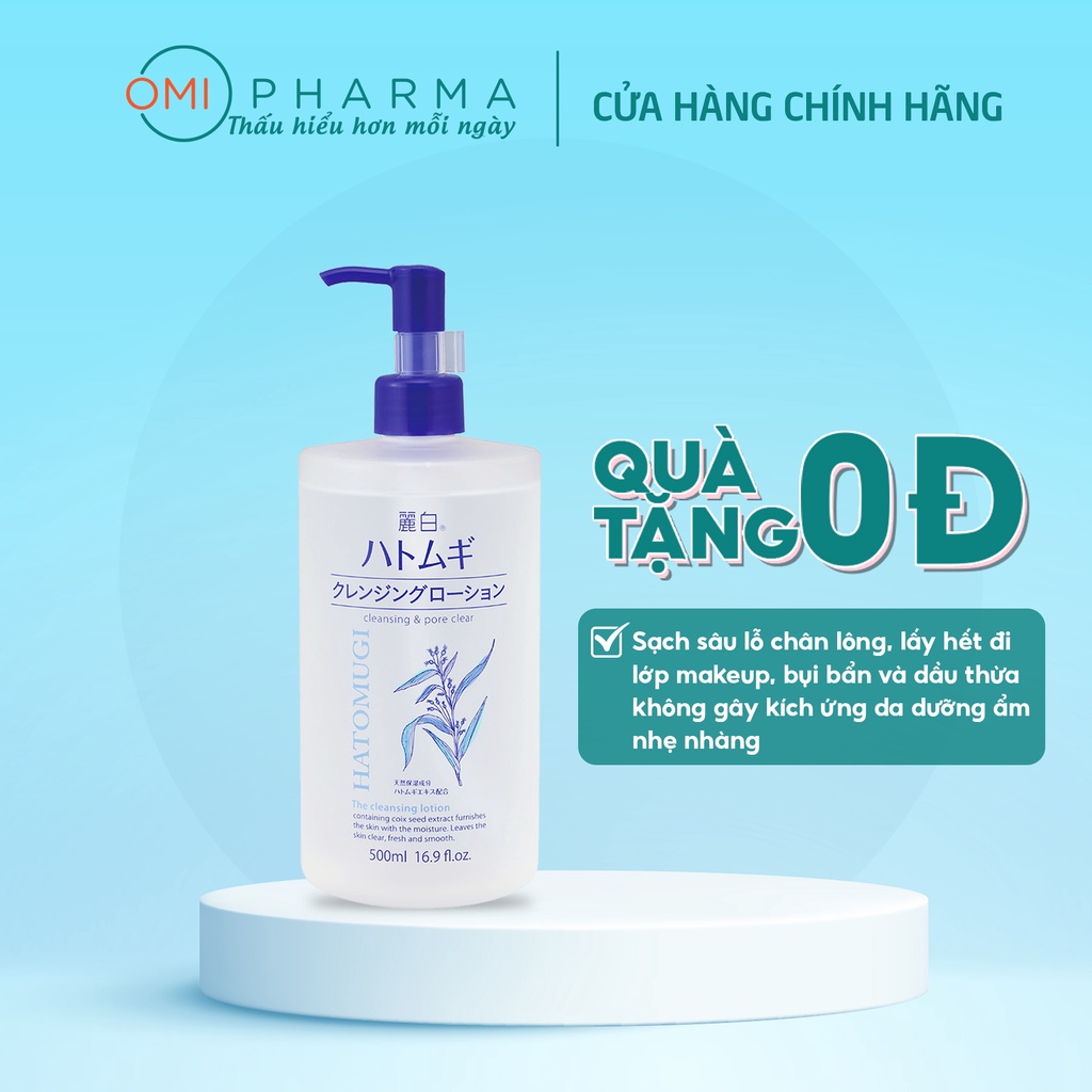 Nước Tẩy Trang Sạch Sâu Lỗ Chân Lông, Dưỡng Ẩm Và Làm Sáng Da Hatomugi Nhật Bản 500ml