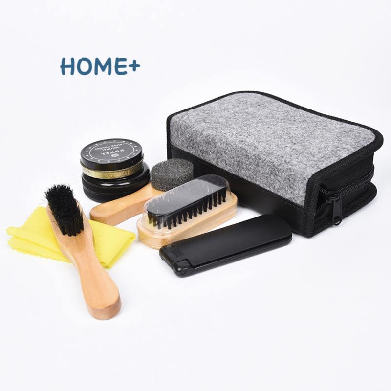 Set bàn chải cán gỗ vệ sinh đánh bóng giày da kèm hộp thời trang cho nam