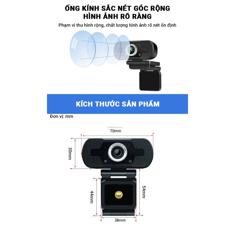 (Hỏa Tốc) Webcam máy tính FullHD 1080p có Mic rõ nét - Thu hình cho máy tính, pc, TV, để bàn - Rõ nét - Chân thực W8