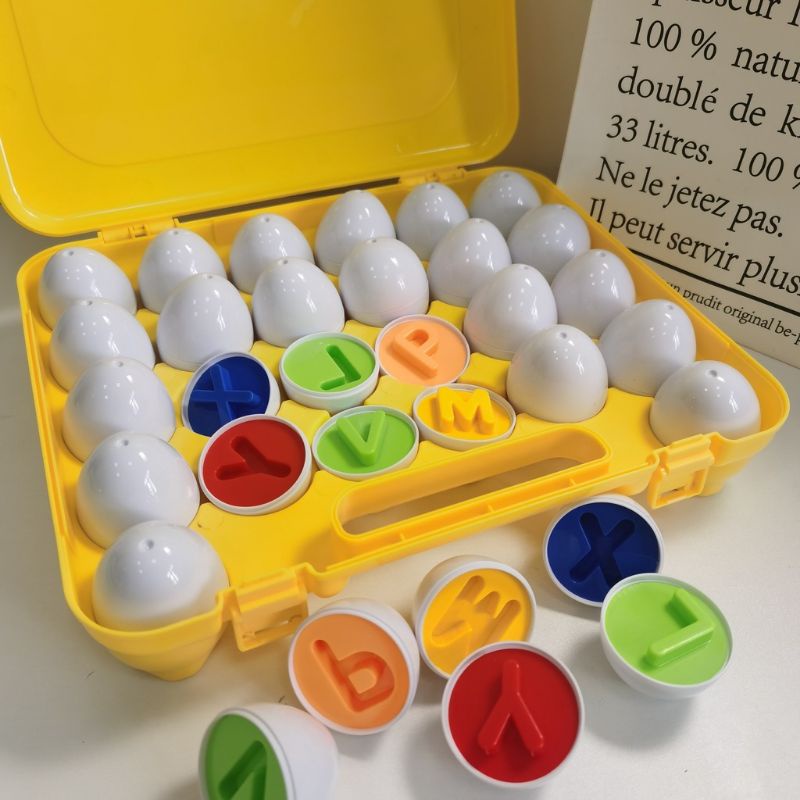 12, 26 quả trứng chữ cái, hình khối cho bé nhận biết. Đồ chơi tư duy giáo dục sớm cho trẻ
