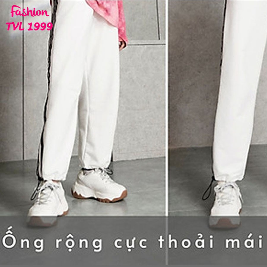 Quần jogger nữ TVL1999, quần ống rộng kiểu dáng thể thao ba sọc trắng chất liệu cao cấp, có thể để ống xuông hoặc bo gấu | BigBuy360 - bigbuy360.vn