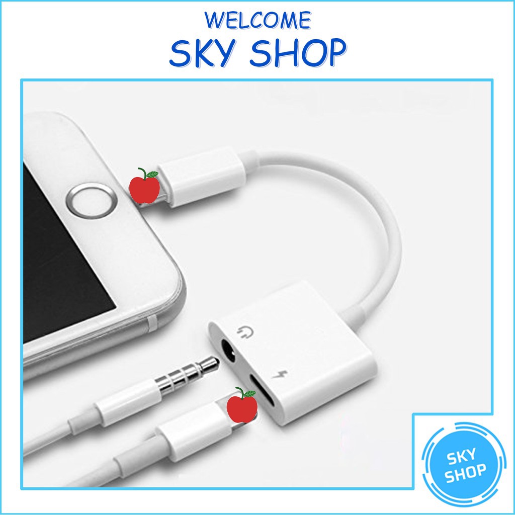 Jack-Cáp chuyển đổi từ chân sang 2 đầu: tròn 3.5mm và (Vừa Sạc Vừa Nghe Tiện Lợi)