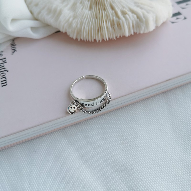 Nhẫn phối mặt hình mặt cười thiết kế cá tính phong cách Hàn quốc thời trang
