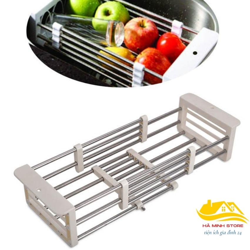 Rổ inox gác bồn rửa bát, chiều dài tự do điều chỉnh 30-55cm rổ inox gác chậu rửa Hà Minh Store