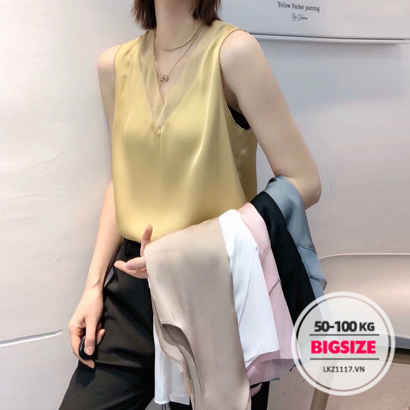 Áo tank top Bigsize Áo sát nách nữ dáng suông cổ chữ v mùa hè Phong cách Hàn Quốc Thời Trang tiểu thư cá tính xinh đẹp Bigsizegiaree