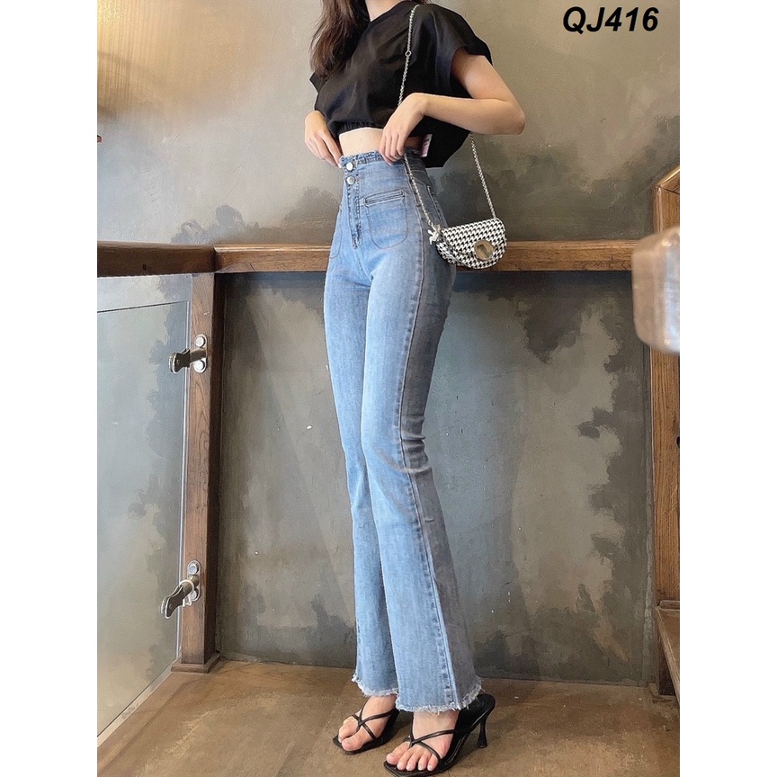 Quần Jeans Ống Pass Loe Lưng Siêu Cao QJ416