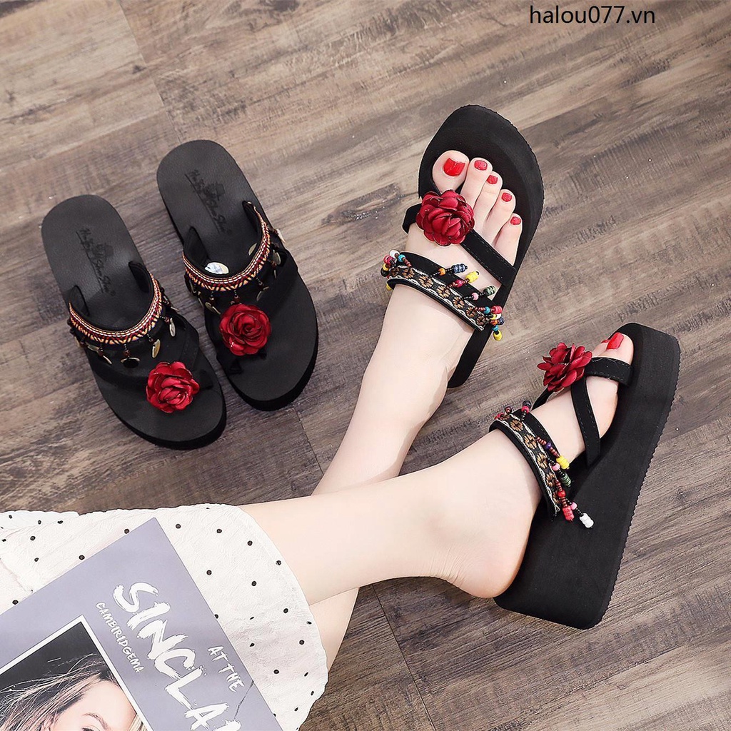 Giày Sandal Đế Xuồng Dày Chống Trượt Phong Cách Dân Tộc Thái Lan Thời Trang Dành Cho Bạn Nữ