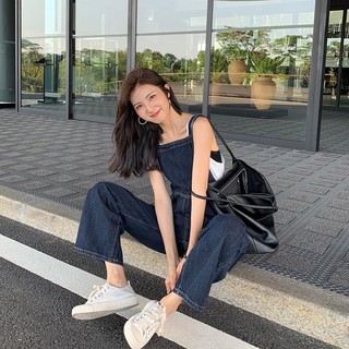 Quần Yếm Denim Dáng Rộng Lưng Cao Mẫu 2020 Phong Cách Hàn Quốc Mới Cho Nữ