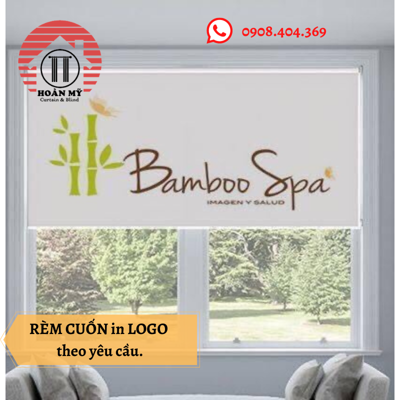 Rèm cuốn in LOGO,tên thương hiệu theo yêu cầu.