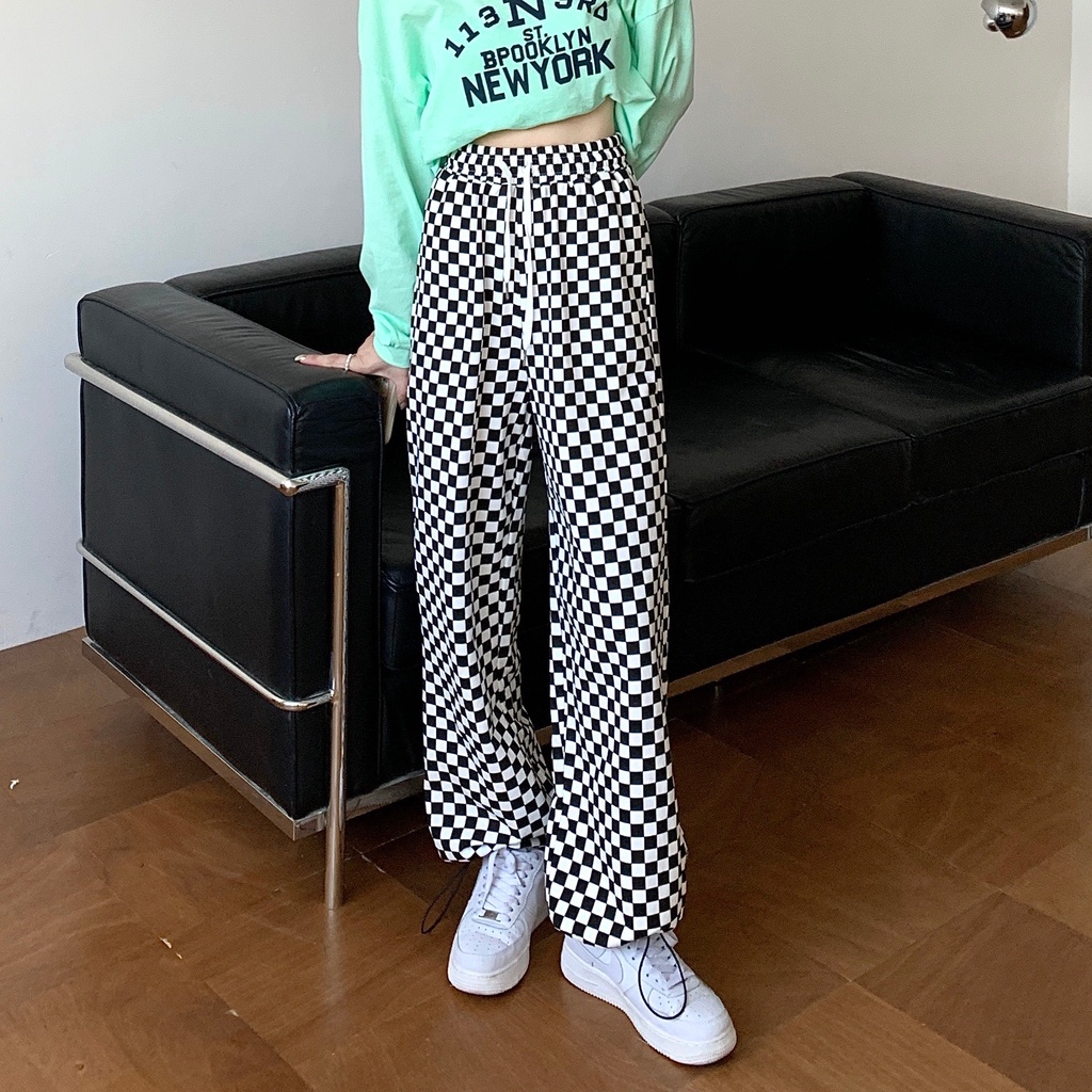 Quần ống rộng Sọc Ca Rô Hồng Thời Trang Trẻ Trung Cho Nữ size S-4XL