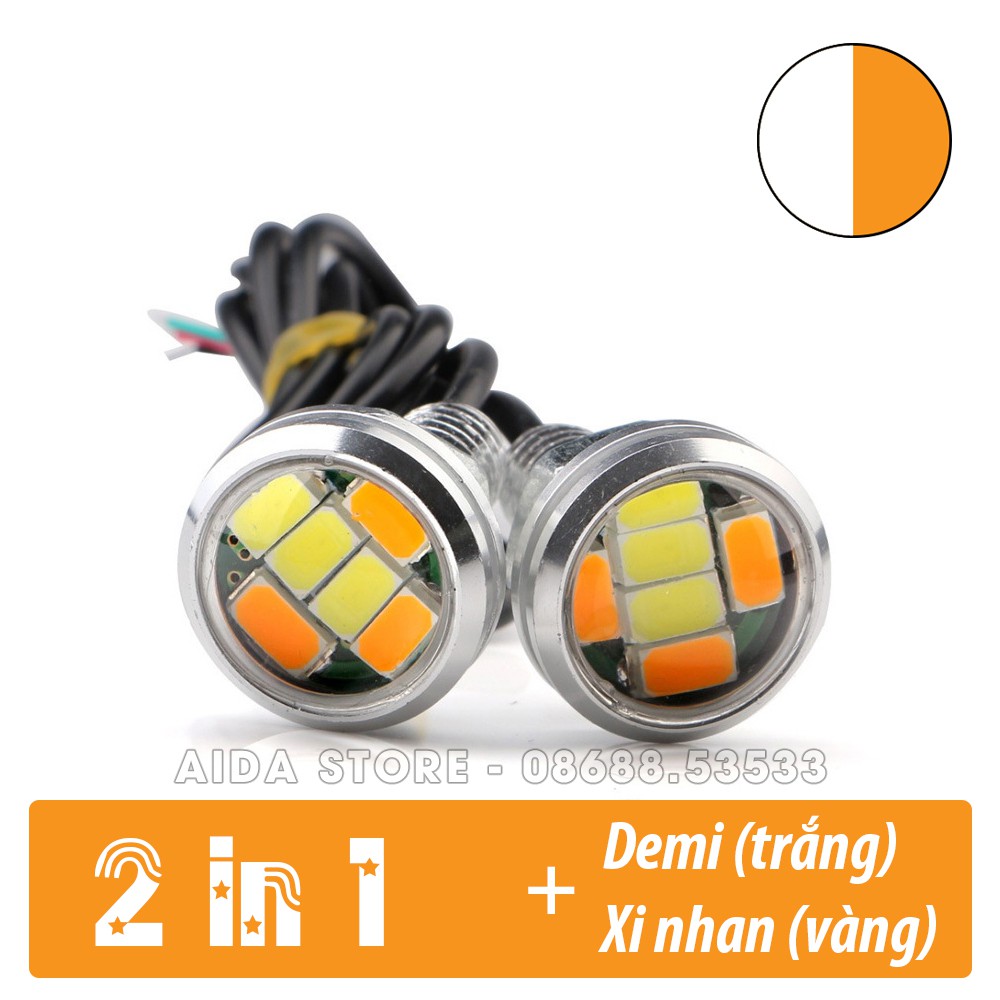 Cặp (02 bóng) LED 5630 nút áo TÍCH HỢP demi + xi nhan (Trắng Vàng)