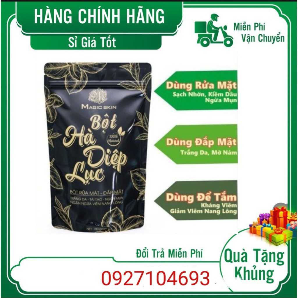 [Hàng chính hãng] Bột Hà diệp lục magicskin, tắm, đắp mặt, sáng da, giảm mụn rõ rệt