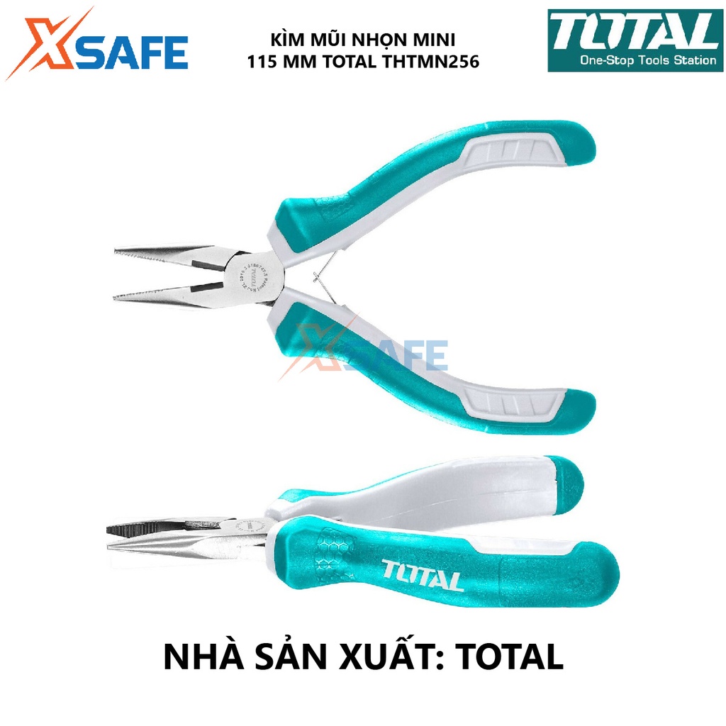 Kìm mũi nhọn mini TOTAL THTMN256 | Kềm mũi nhọn Kích thước 4,5 &quot;/ 115mm, Đầu kềm được đánh bóng và chống gỉ