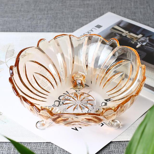Khay thủy tinh 3 chân vàng