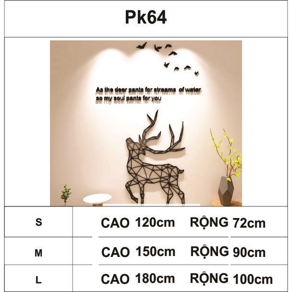 Tranh Dán Tường Mica 3D hình hươu phong cách Bắc Âu hiện đại Trang Trí Phòng Khách, Phòng Ngủ