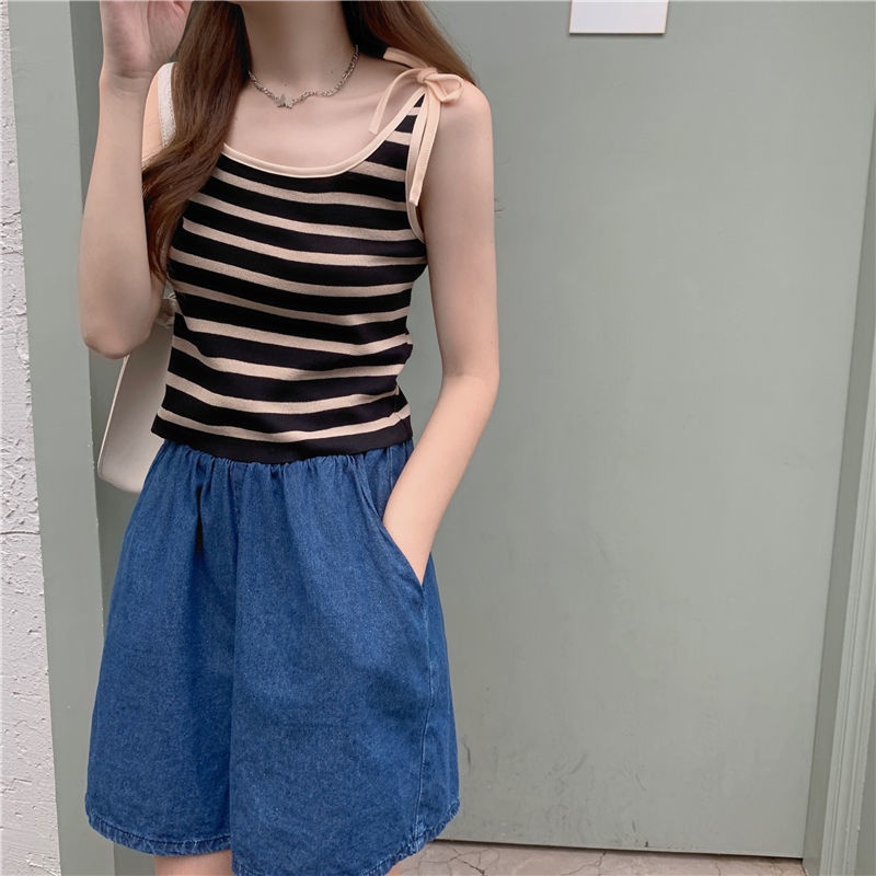 Áo hai dây dệt kim họa tiết kẻ sọc thiết kế mới thời trang mùa hè dành cho nữ